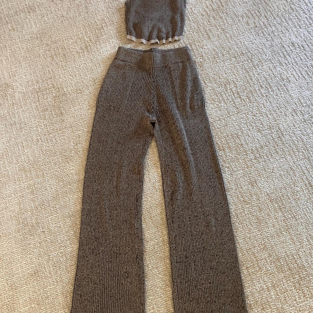 By Together Ribbed Wide-Leg Knit Pants in Taupe Brown - Picture 3 of 7